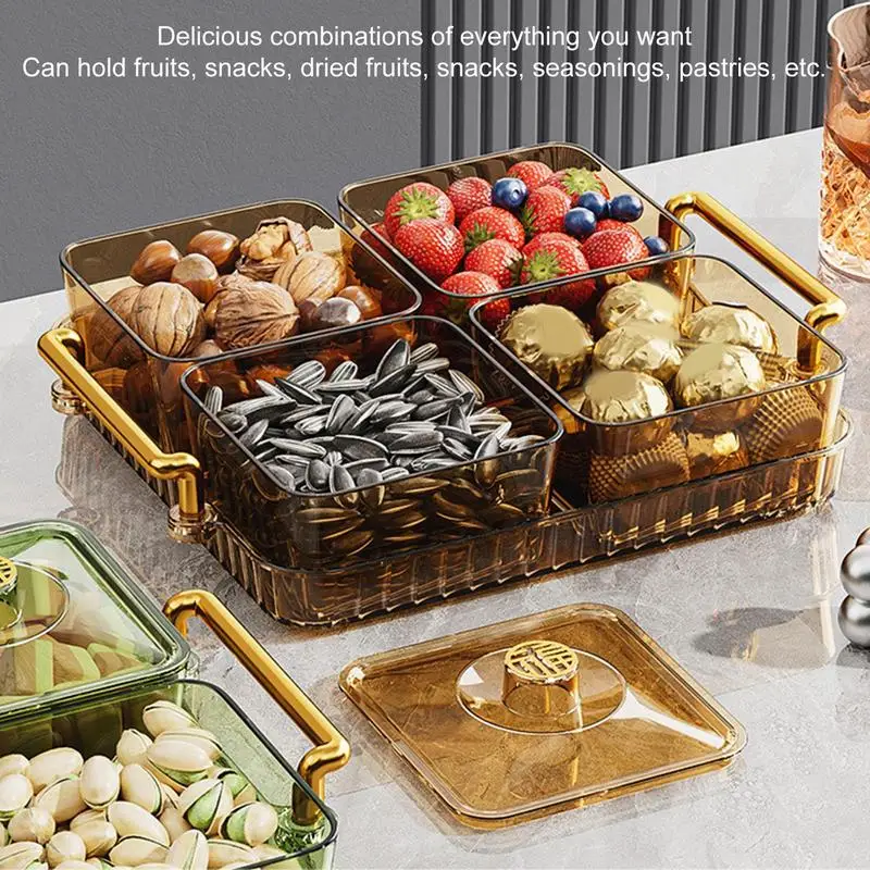 Divided Serving Platter Snack Fruit Tray Portable Transparent Modern Durable Anti-slip Divided Snack Fruit Tray With Lid