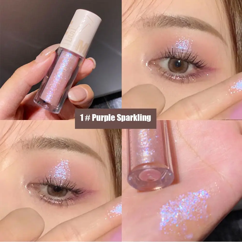 Sombra de ojos líquida con purpurina, brillo rosa, resalte, sombra de ojos impermeable, secado rápido, brillo, maquillaje, estilo coreano