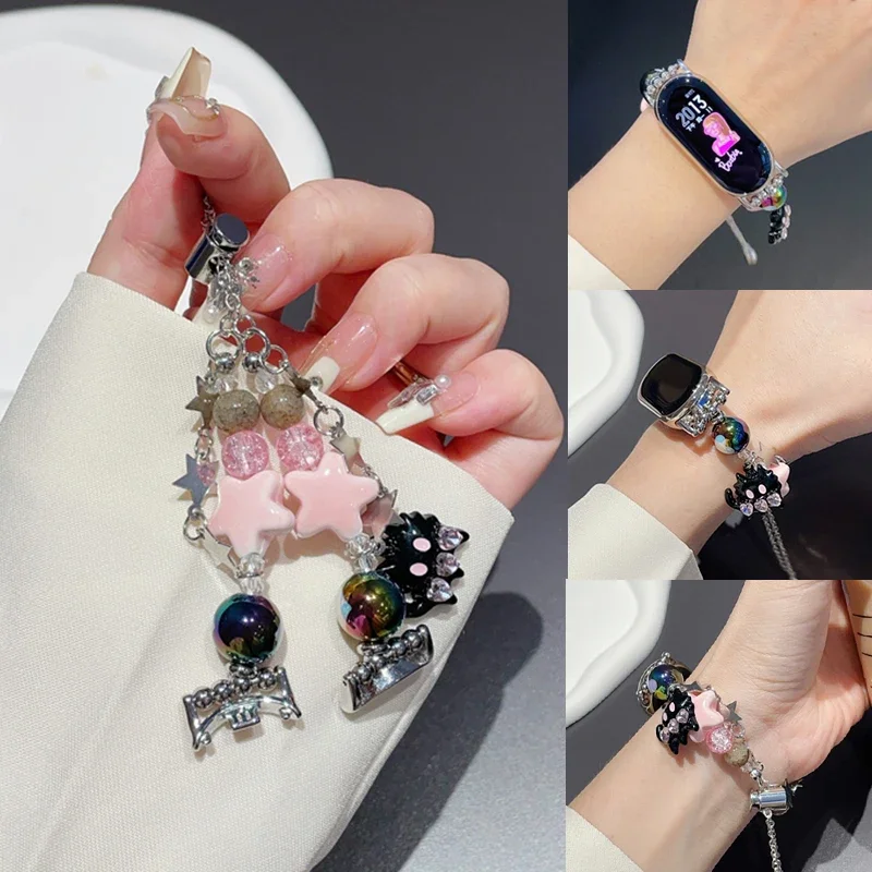 Cartoon Puppy Strap for Xiaomi Mi Band 9 8 7 6 5 4 8Pro Cute Star Beaded Bracelet for Redmi Watch 4 Handmade Jewelry Accessories