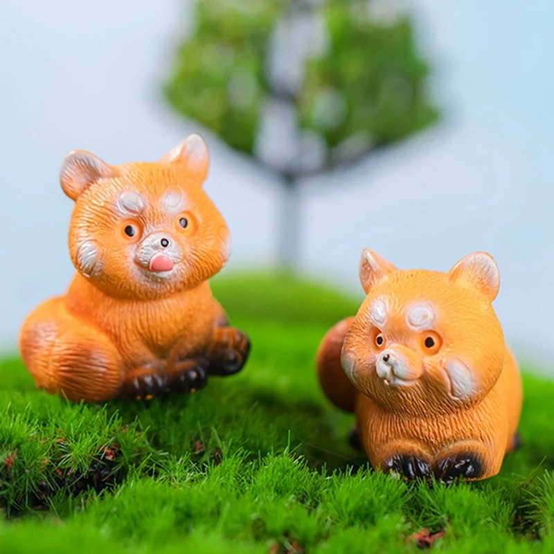 Miniature Small Raccoon Figurines 1 Inch Cartoon Mini Red Panda Figures Set Cute Resin Animal Cake Toppers Durable Easy Install