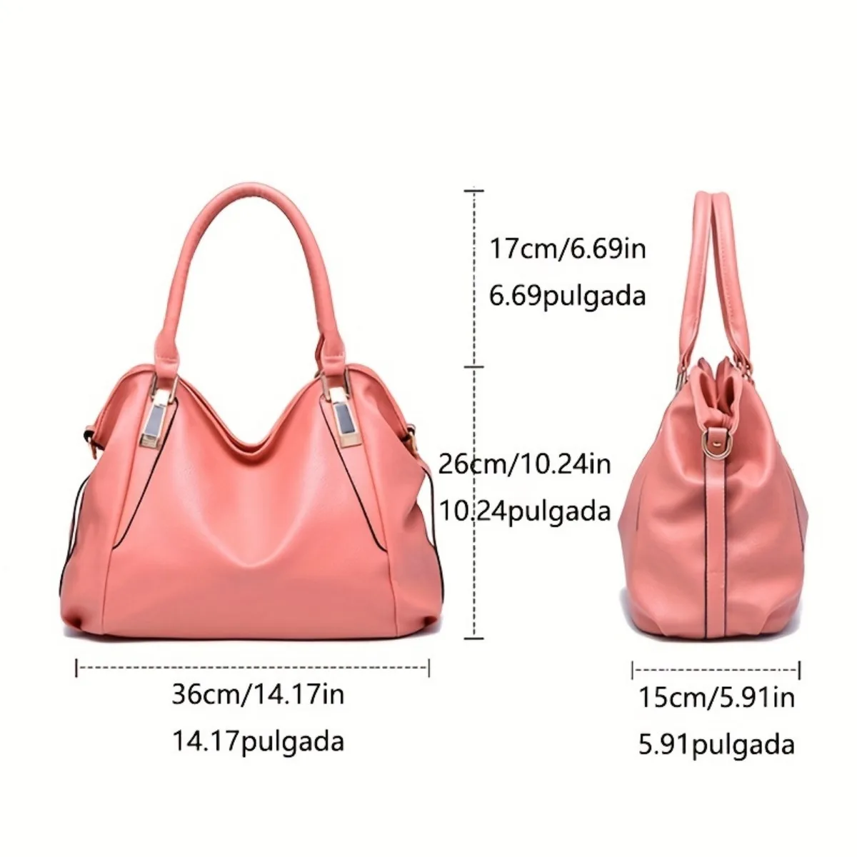 Soft Faux Leather Pink Tote Handbag Women's Large Capacity Shoulder Bag Solid Color Hobo Purse With Removable Strap For Shopping
