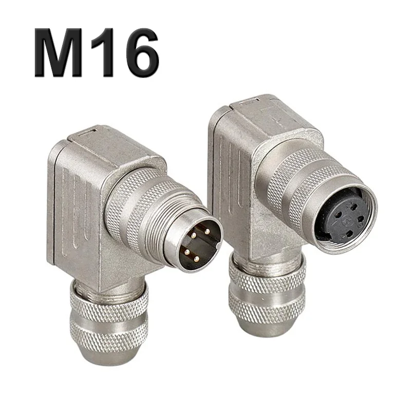 M16 Waterproof Elbow Connector 423 Series IP68 4 5 6 7 8 12 14 Pin Aviation Plug Metal M16 Male Female Soldering Connectors