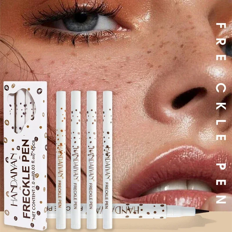 4PC Natural Freckle Pencil Dot Spot Pen Create Effortless Sunkissed Makeup Long Lasting Waterproof Soft Brown Freckle Makeup Pen