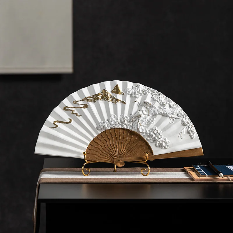 

Yibei fan-shaped ornament Chinese style home furnishing, living room entrance study Bogu shelf model room soft decoration