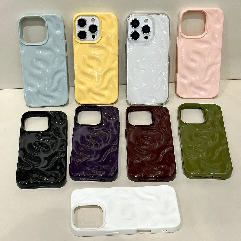 Luxury Ripple Wrinkles Soft Silicone Case for iPhone 16 15 13 11 12 14 Pro Max 16 Plus Candy Cover for iPhone 17 Air Pro Max Xr - náhled 6