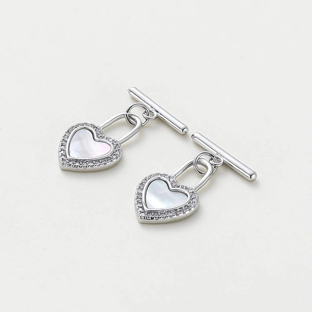 2pcs/bag 18K Gold Color Platinum Plated Heart Lock Shape OT Toggl Clasps With Shell Connectors For DIY Jewelry Making Supplies
