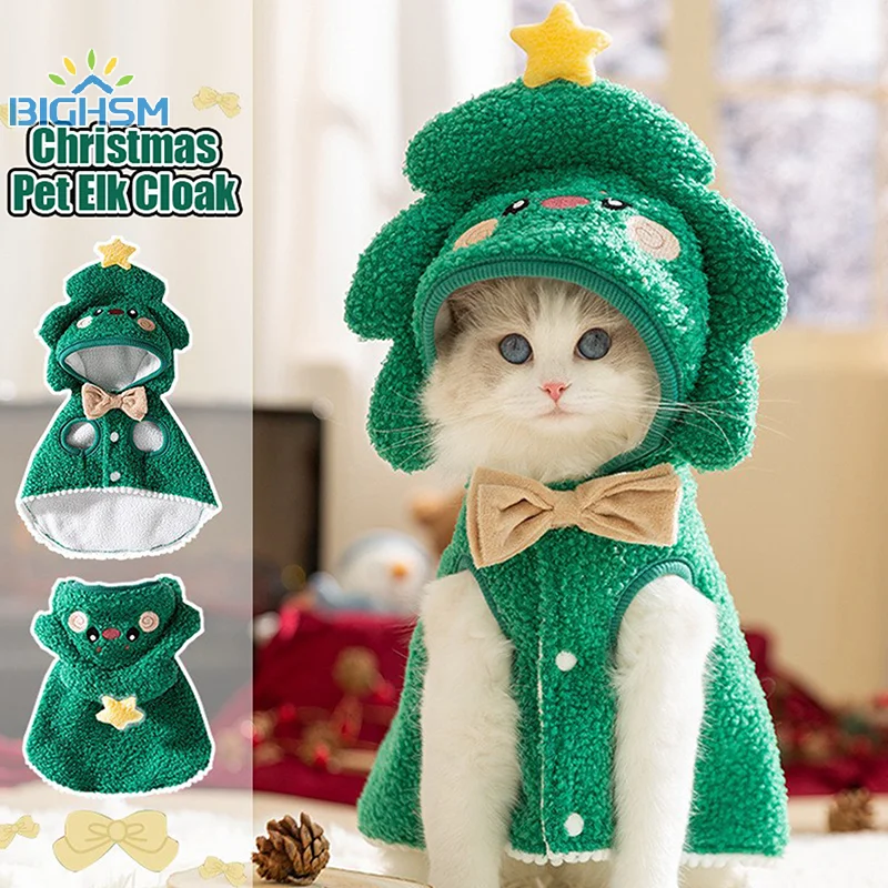 Christmas Pet Elk Cloak Christmas Dog Cat Clothes Cartoon-Themed Puppy Kitten Traction Cloak Costume For XMAS Dress Up Clothing