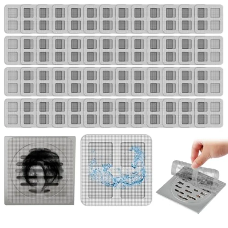 

100 Pack Disposable Shower Drain Hair Catcher - 4x4 Inch Bath Tub Drain Hair Catcher Mesh Stickers, Hairs Catchers Shower Drain