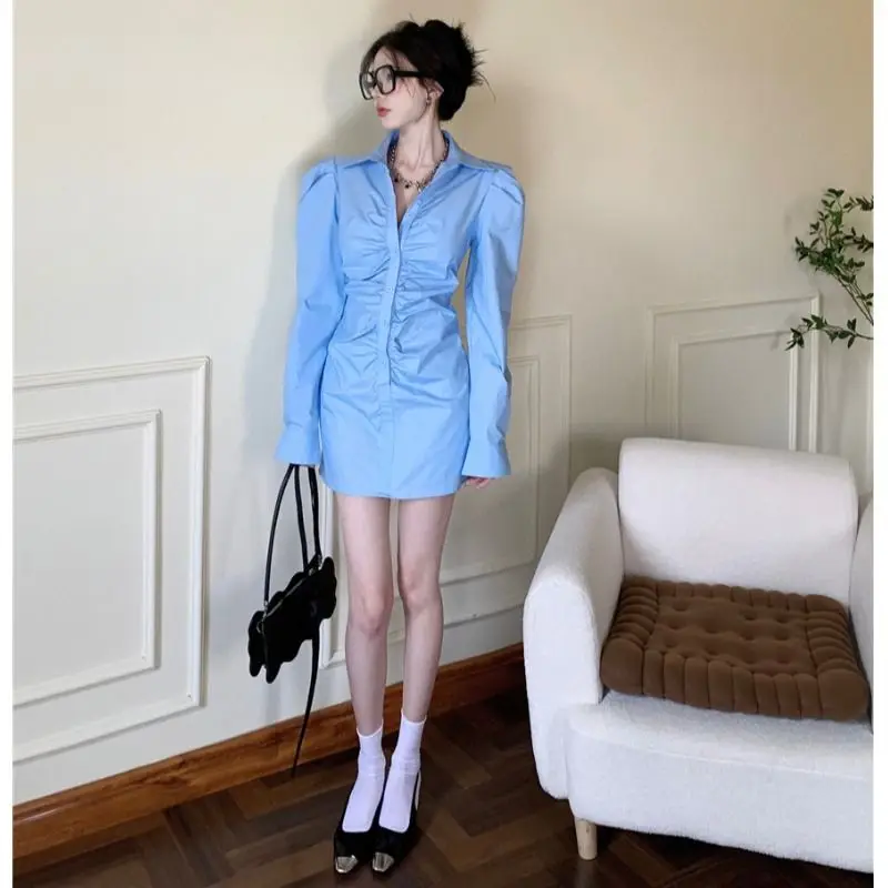 Fashion Office Lady Women's Clothing 2023 Simplicity Preppy Style Young New Streetwear Buttons Solid Turn-down Collar Dresses