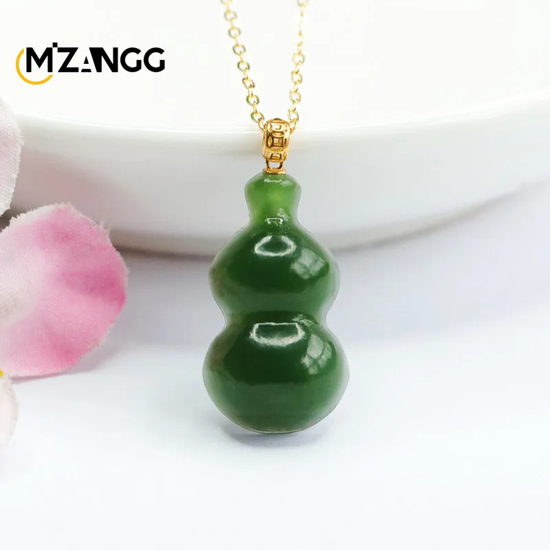 

Natural Hetian Jade Pendant Jasper 18k Gold Inlaid Gourd Necklace Luxury Fashion Women's Jewelry Holiday Party Gifts