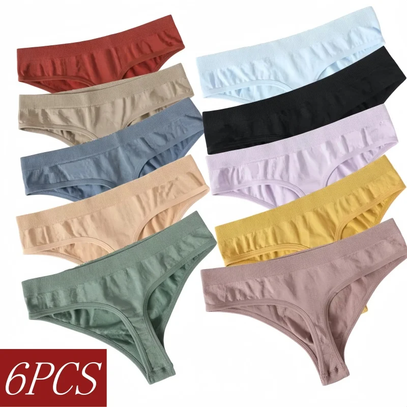 6PCS/Set Women Panties Low Waist Panties Underwear Female Underpants Solid Color Sexy Lingerie Pantys for Woman Thongs Intimates