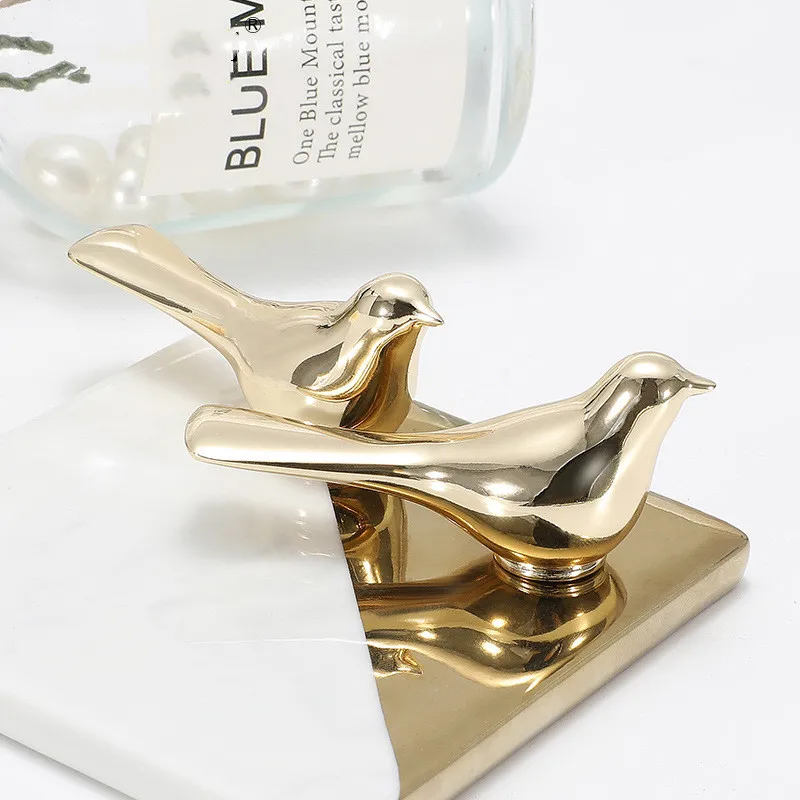 2pcs Bright Gold European-Style Bird Handle - Modern Minimalist Single-Hole Knob for Cabinets, Drawers & Wardrobes