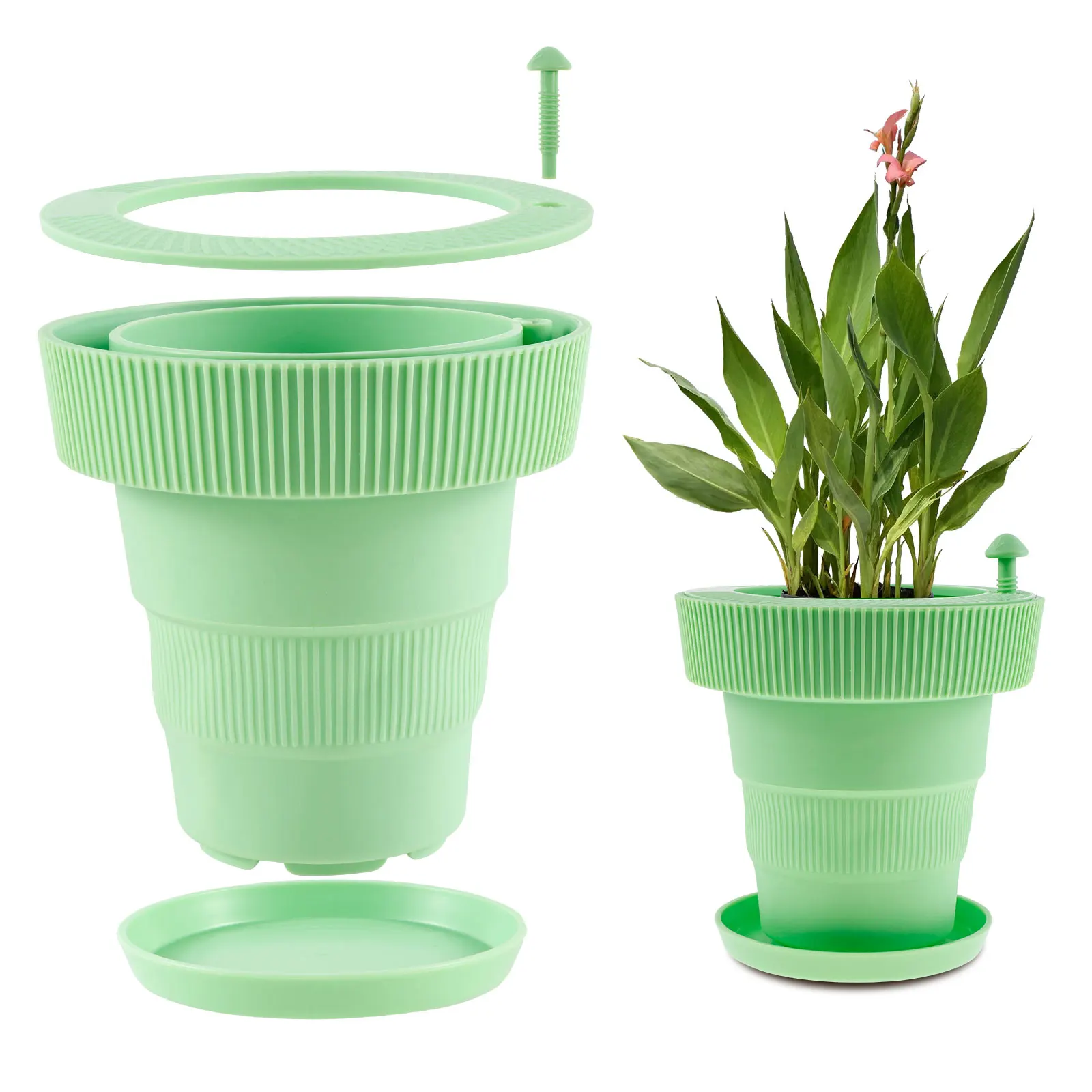 Self Watering Pot Folding Self Watering Planter with Water Tank and Dust Cover High Drainage Flowers Pot with Drainage Holes for