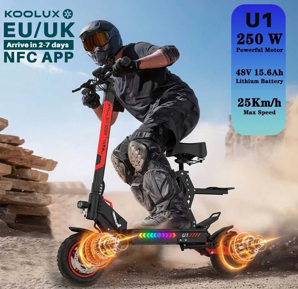 Europe Stock KOOLUX U1 250W 48V Foldable Electric Scooter 15.6Ah 70km Range CE/DOC/ROHS Disc Brakes Adult Commuter Brushless
