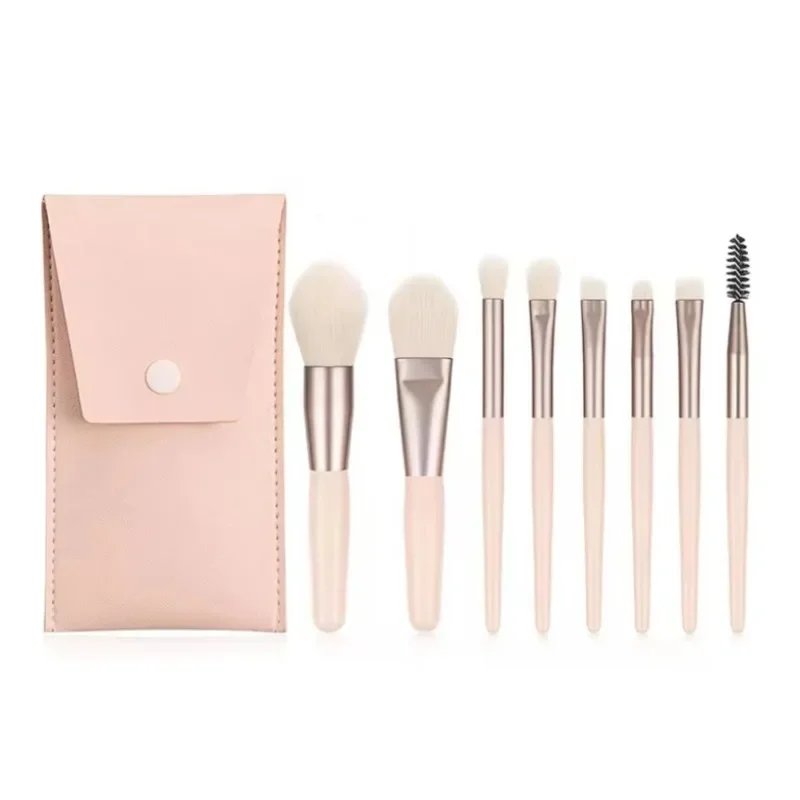 8 Pcs Makeup Brush Set Mini Foundation Powder Blush Eyelash Shadow Concealer Brush Professional Brush Cosmetic Kit Makeup Bag