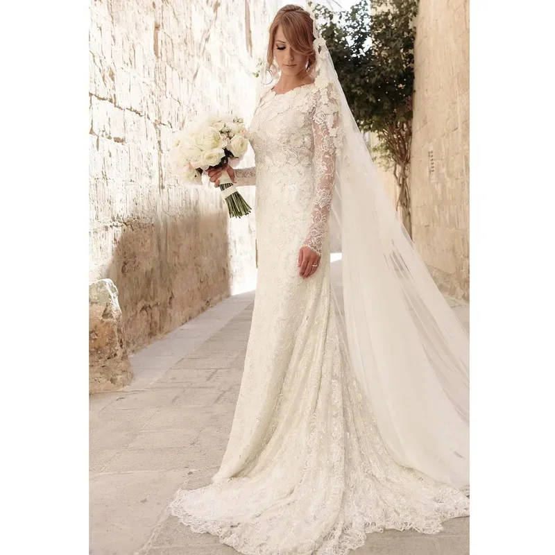 2025 Mermaid Graceful Wedding Presses Long Seeve dress Of Novia Lace Appliques Chapel dress Train Of Mariee