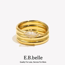 E.B.belle Multi Layer Horse Eye Shape Rhinestone Ring Waterproof Stainless Steel Gold Plated For Women Jewelry Party Dating