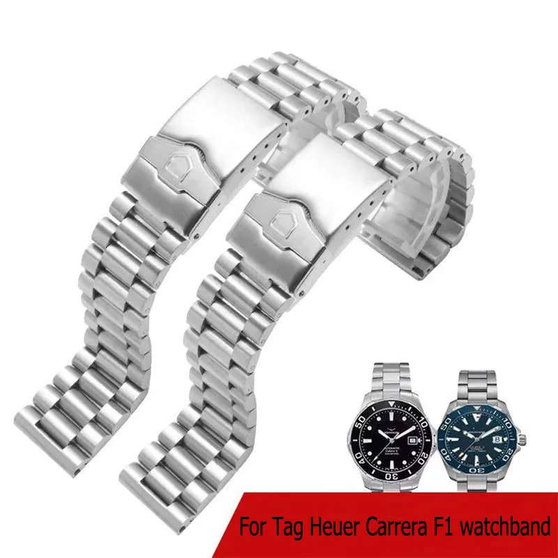 20MM 22MM Hochwertiges Herren-Uhrenarmband aus Edelstahl für TAG Heuer Carrera F1 Uhrenarmbänder, silbernes Armband mit Faltschließe