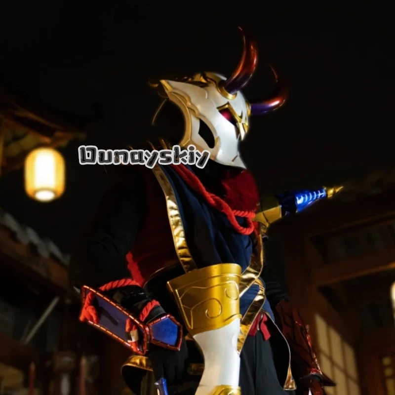 Máscara de Ácido Poliláctico 3D con Cuernos de Demonio para Cosplay de Jhin de Blood Moon, KS*20Anime Game, Accesorios para Fiesta de Halloween, Casco de Calavera