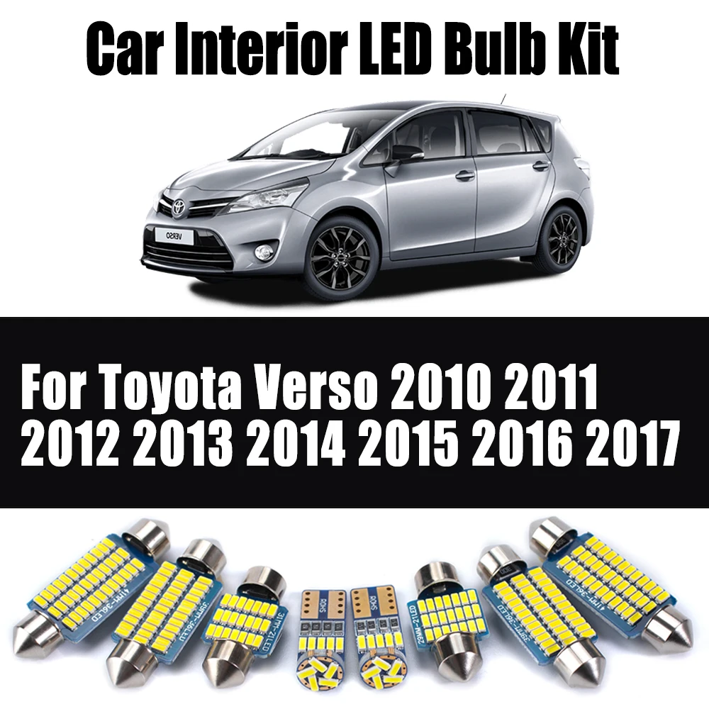

13 шт. Canbus для Toyota Verso 2010 2011 2012 2013 2014 2015 2016 2017 автомобильная лампа светодиодная внутренняя лампа для чтения багажника номерного знака комплект освещения