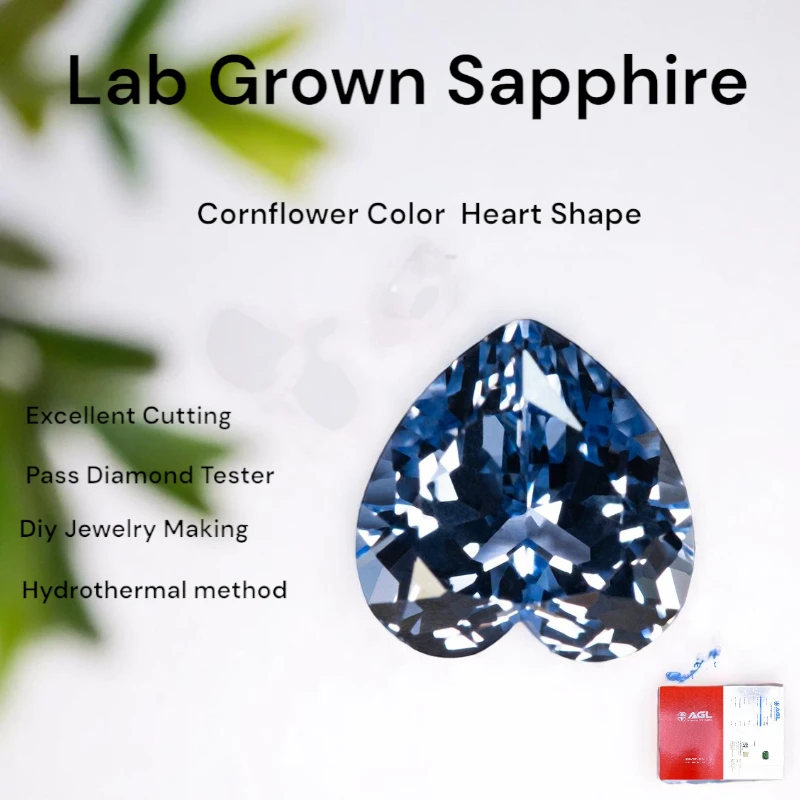 

Cornflower Color Lab Grown Sapphire Heart Shape for Charms Jewelry Making DIY Ring Necklace Earrings Materials Certificate