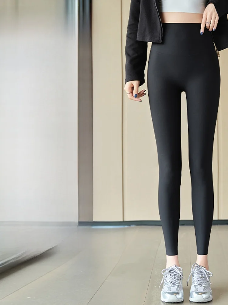 Nowe spodnie damskie Fitn arkskin na rok 2025, cienkie, z jedwabiu lodowego, z wysokim stanem, modelujące brzuch, warstwa bazowa do jogi, letnie spodnie.