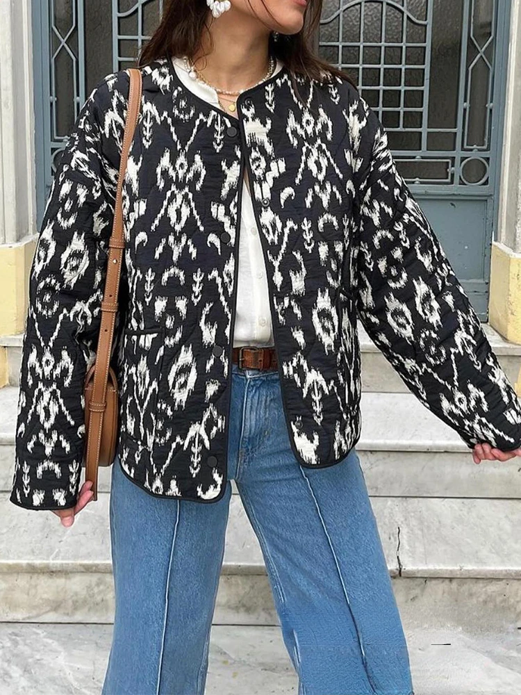 

Casual Leopard Print Oversized Jackets Women Long Sleeve O Neck Buttons Coats Fashion 2024 Autumn Winter Female Outwears