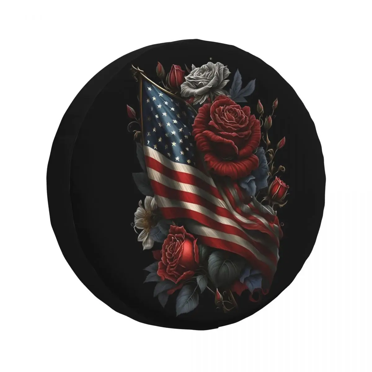 

Red Rose American Flag Spare Tire Cover Fit for RV Truck SUV Durable Protection Tires Covers
