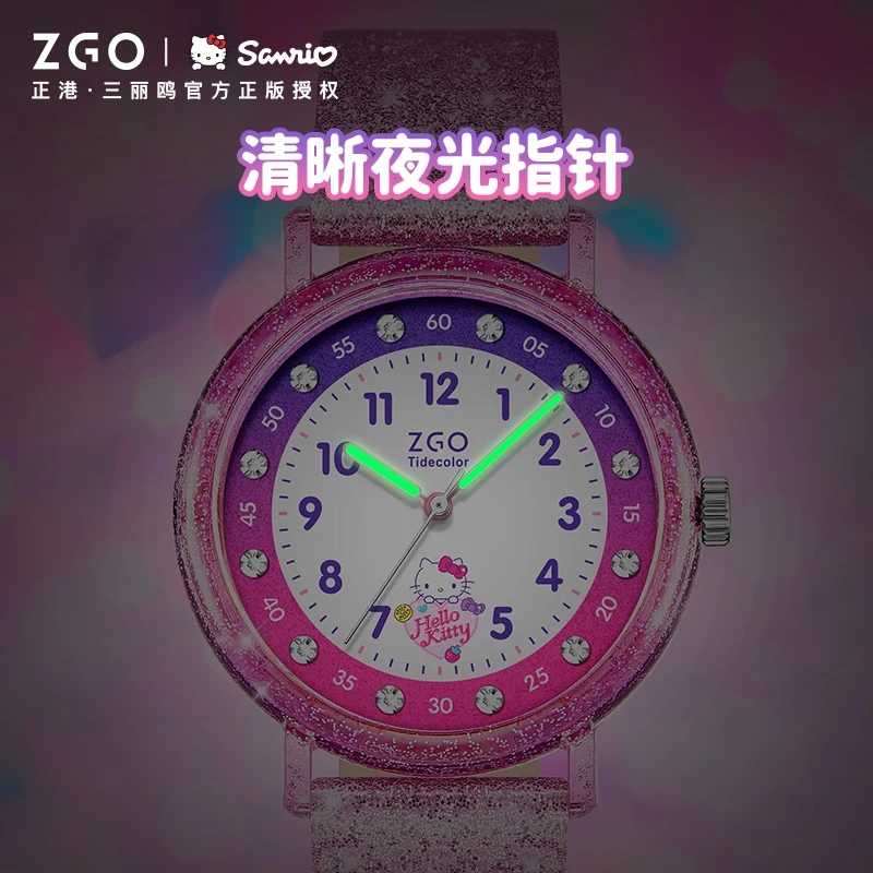 ZGO X Sanurgente Hello Kitty-Montre à Quartz pour Enfant, Étanche, Diamant Brcorporelle, Cadeau de Nouvel An, pour Fille, Écolière du Primaire, 2182