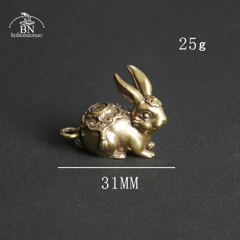 Pure Copper Zodiac Animal Rabbit Miniatures Figurines Desktop Ornament Tea Table Pet Toy Retro Metal Brass Home Decoration Craft