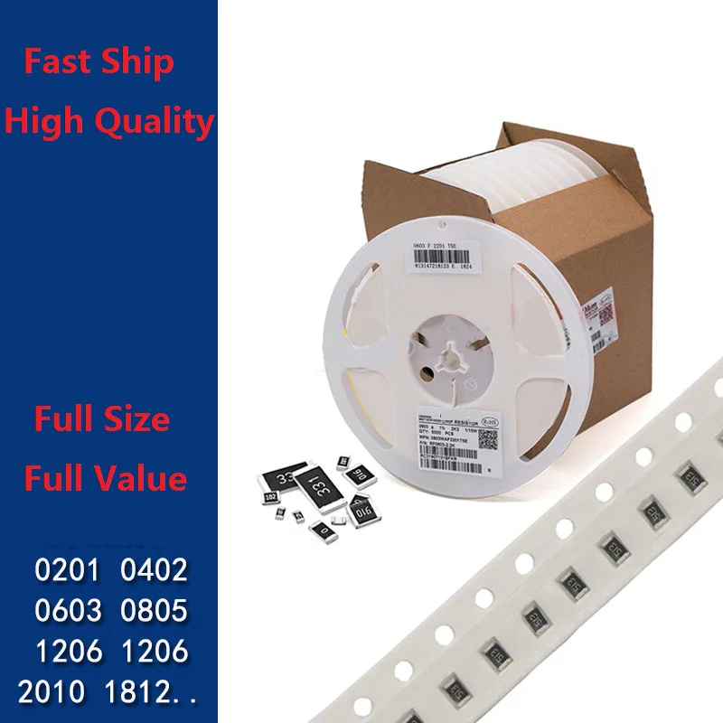 Envío Gratis 100 uds/lo 2010 5% 1R 10R 47R 100R 220R 330R 470R 560R 910R 1K 10K 22K 100K 510K 1M Ohm resistencia de Chip Smd 0R a 1M