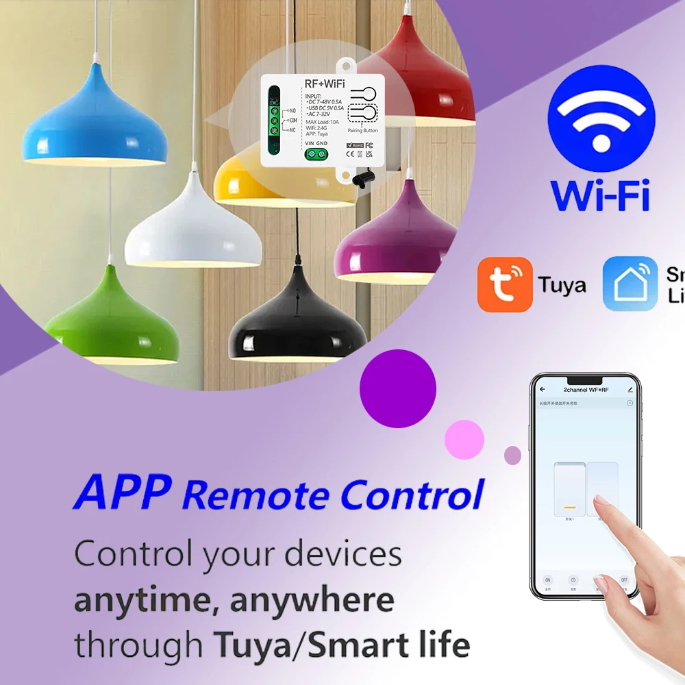 Inteligentny domowy bezprzewodowy pilot WiFi RF do sterowania światłem, przekaźnik z suchym stykiem DC 12V 24V do uniwersalnego zamka elektronicznego drzwi garażowych — zdjęcie produktu 5