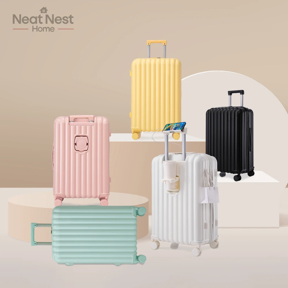 

ABS Spinner Wheel Luggage, Carry on Suitcase, Multifunctional Holder Design with Cup Holder & USB Port & Phone Holder (20/24/28)