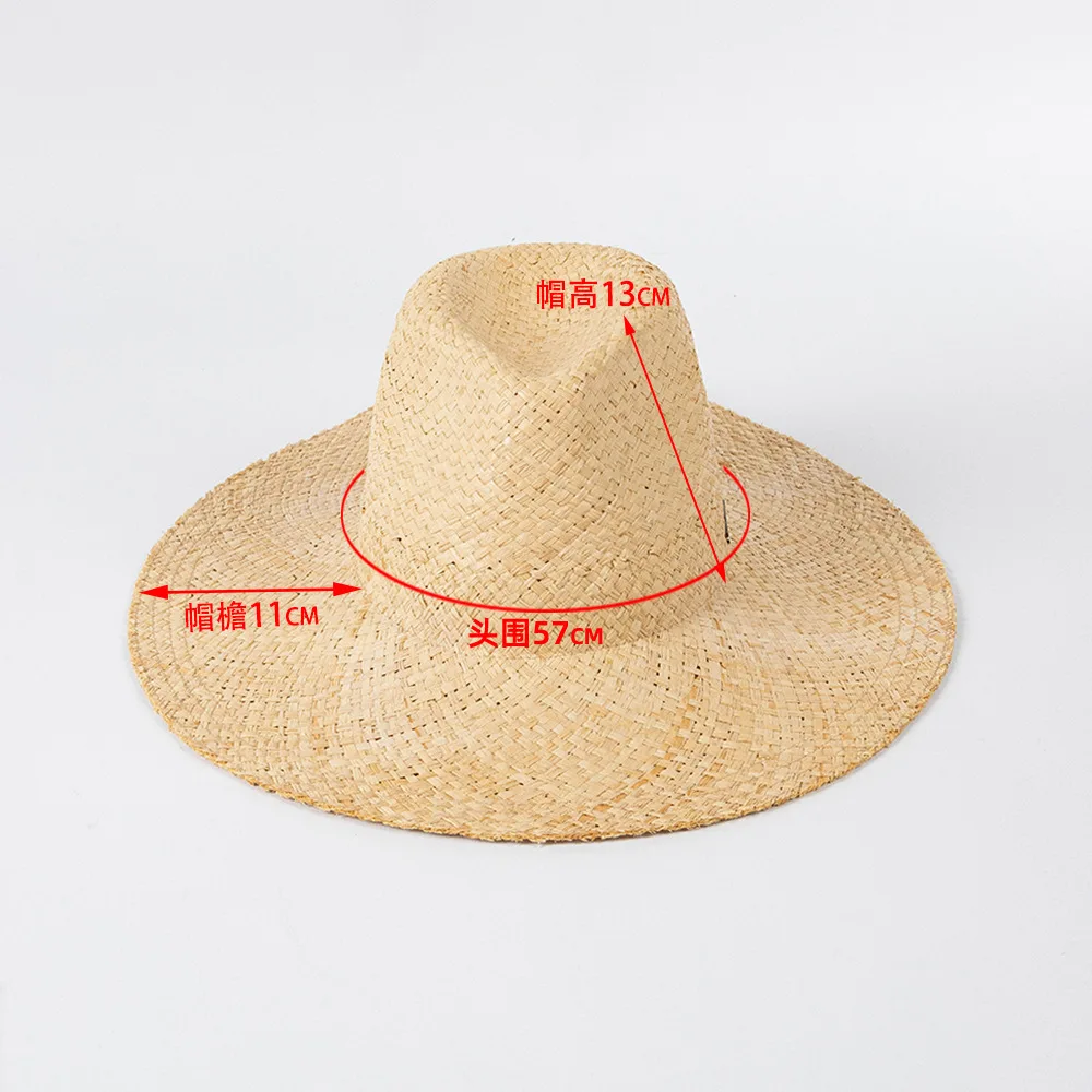 

Fashion hand-knitted double-layer raffia pleated belt buckle jazz hat beach Internet celebrity straw hat