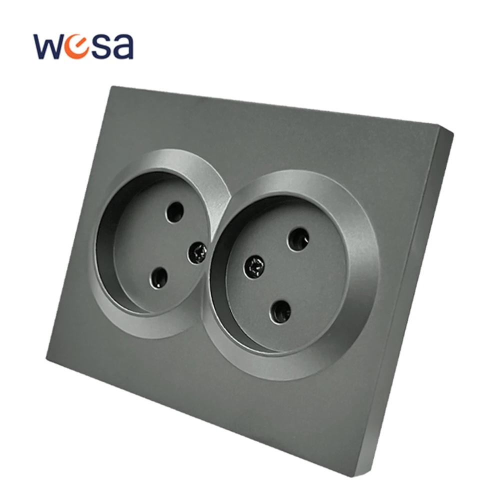 WESA Grey Double Power Socket 16A EU Standard Electrical Outlet Standard Ground Wall Socket Flame Retardant Spray Paint Plastic