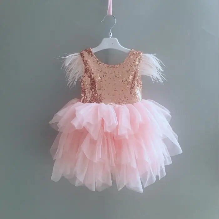 Princess Baby Feather Dress 1st Birthday Party Toddler Girls Lace Flying  Sleeve Summer Dress Kids Tutu Clothing with Sashes - AliExpress 1501