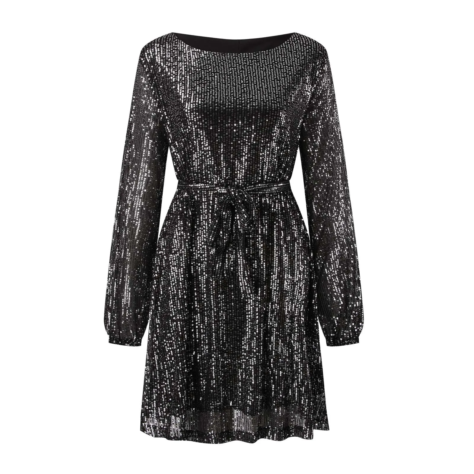 Sequin Dress For Women Long Sleeve Crewneck Sparkly Glitter Mini Dress Elegant Wedding Cocktail Vestido Gala Prom Wedding Sexy