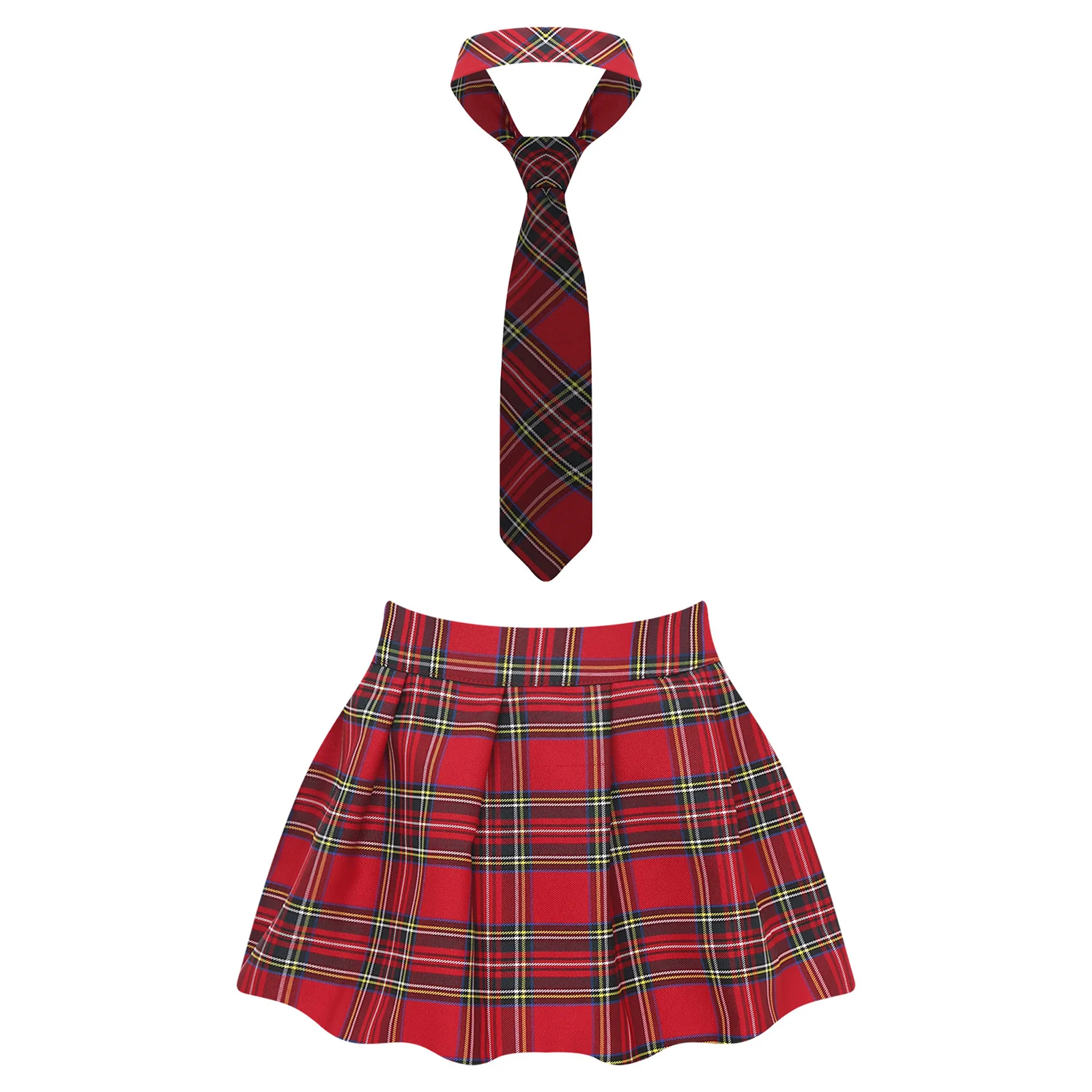 Womens Adult Japanese Schoolgirls Uniform Mini Skirts Cosplay Costume Y2K Clothes Outfit Kawaii Plaid Pleated Skirt with Necktie