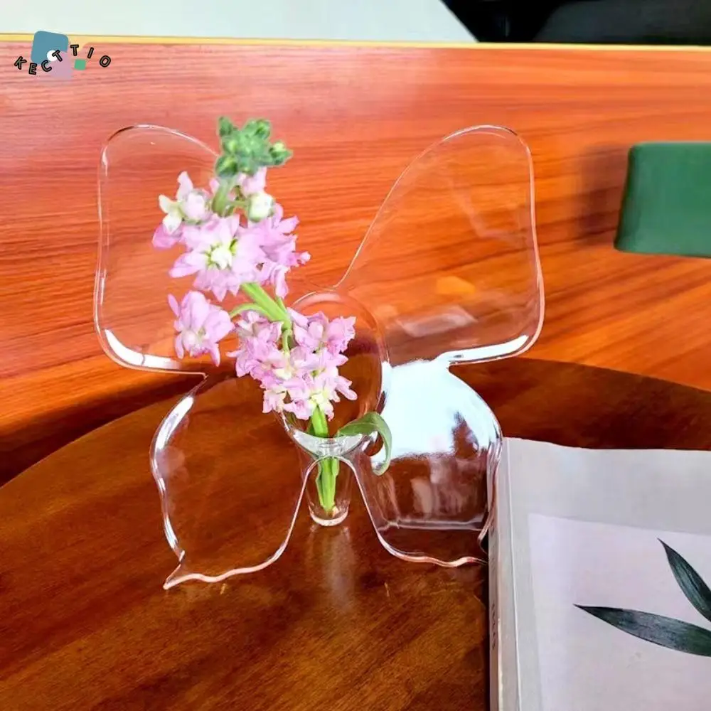 

Decorative Container Acrylic Butterfly Acrylic Vase INS Style Clear Hydroponic Flower Vase Transparent Desktop Ornament Office