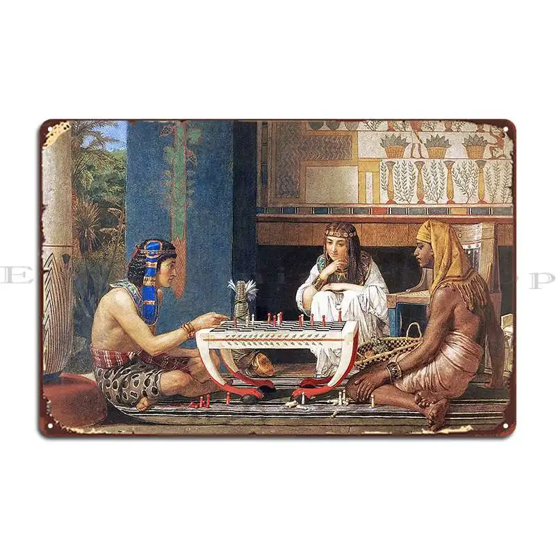 Egyptian Chess Players Metal Signs Wall Cave Mural Living Room Iron Club Tin Sign Poster