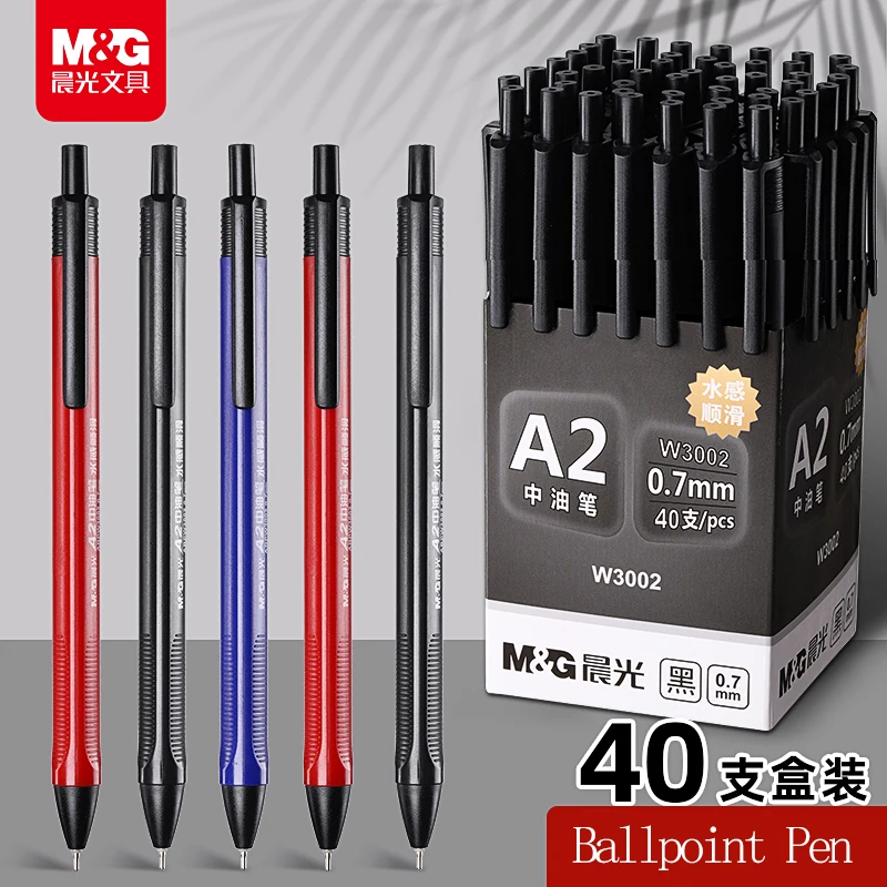 M&G Push-Button Medium Oil-Based Pen with Water-Like Smoothness Black/Blue Oil-Based Ink 0.7mm Push-Button Ballpoint Pen