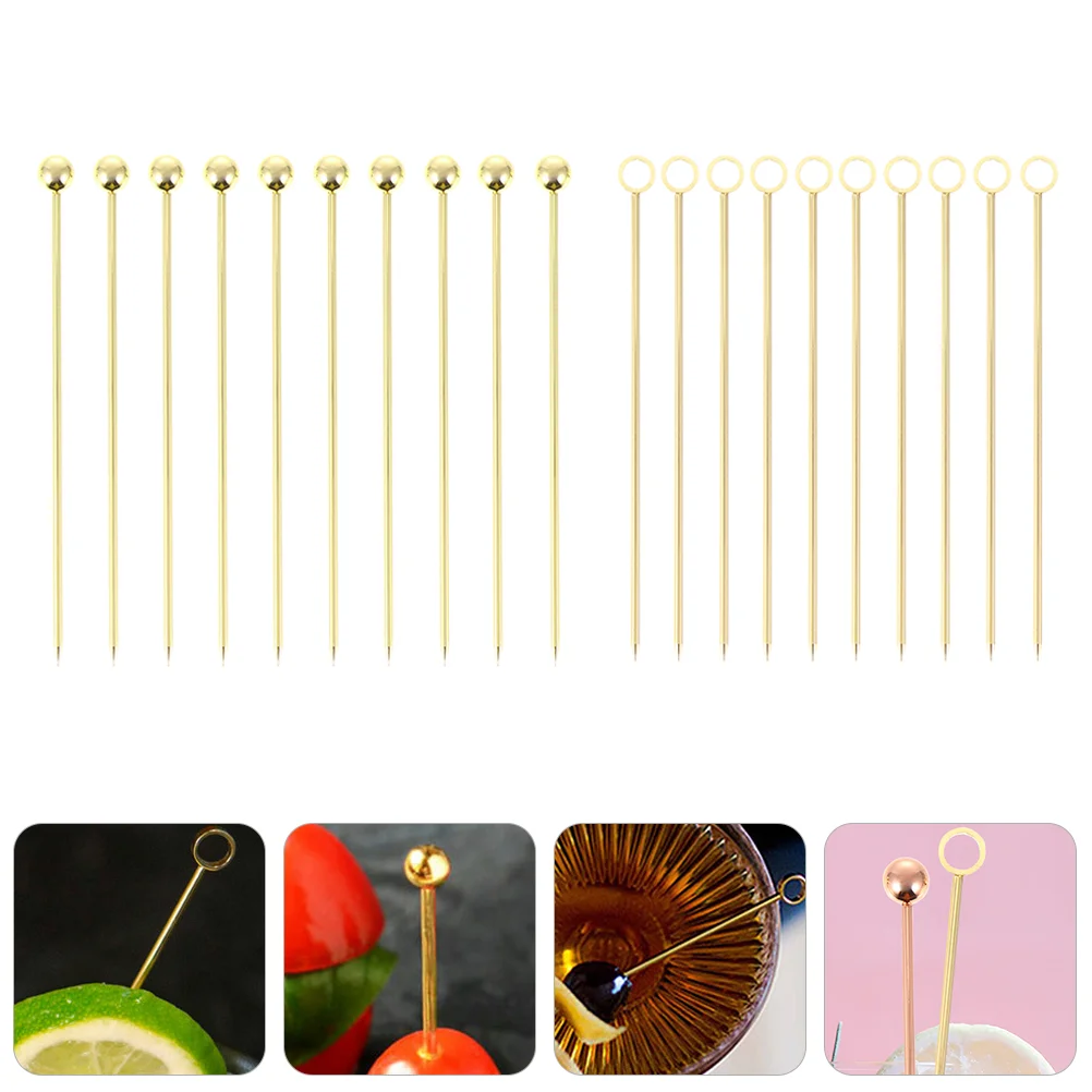 

20Pcs Stainless Steel Cocktail Picks Fruit Toothpicks Appetizer Drink Sticks Cocktail Pick Stick Metal Fruit Pick