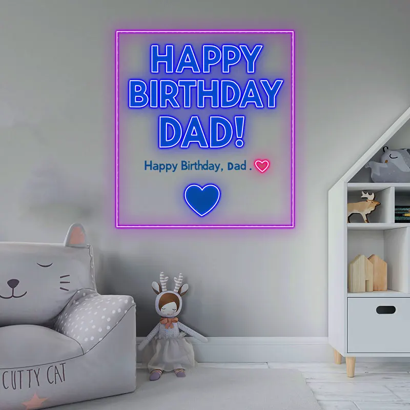 Happy Birthday Neon Light Sign for Dad, Bright LED Wall Decor for Father’s Birthday Celebration, Perfect Gift with Heart Design