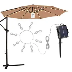 Solar LED Lighted Patio Umbrella Cantilever Hanging Umbrella with 8 Brightness Modes Outdoor Decors Camping Tent Lamp Light