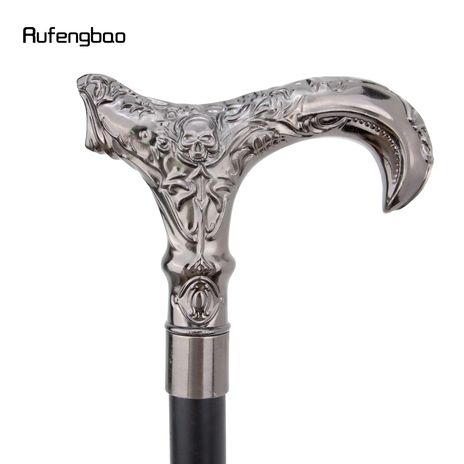 Bastone da passeggio con testa di fiore con teschio in argento Bastone da passeggio decorativo alla moda Gentiluomo Elegante pomello per canna cosplay Crosier 93 cm