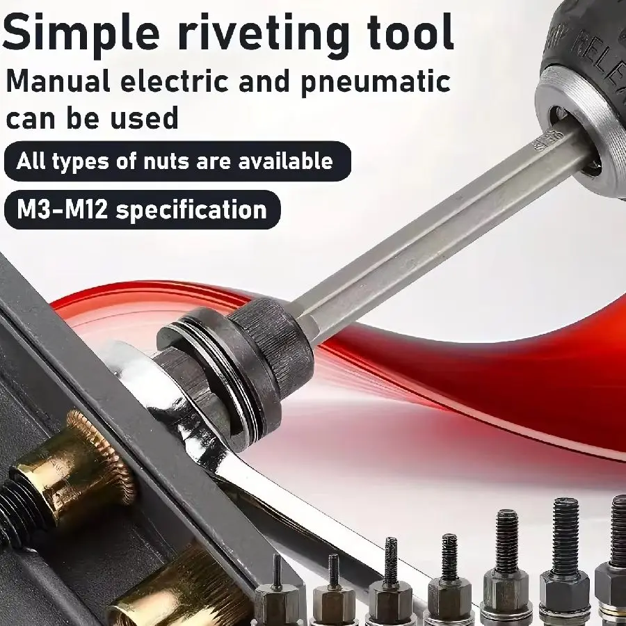 36pcs Rivet Nut Tool Kit M3-M12 Zinc-Coated Threaded Insert Riveter Set for Car Repair Home