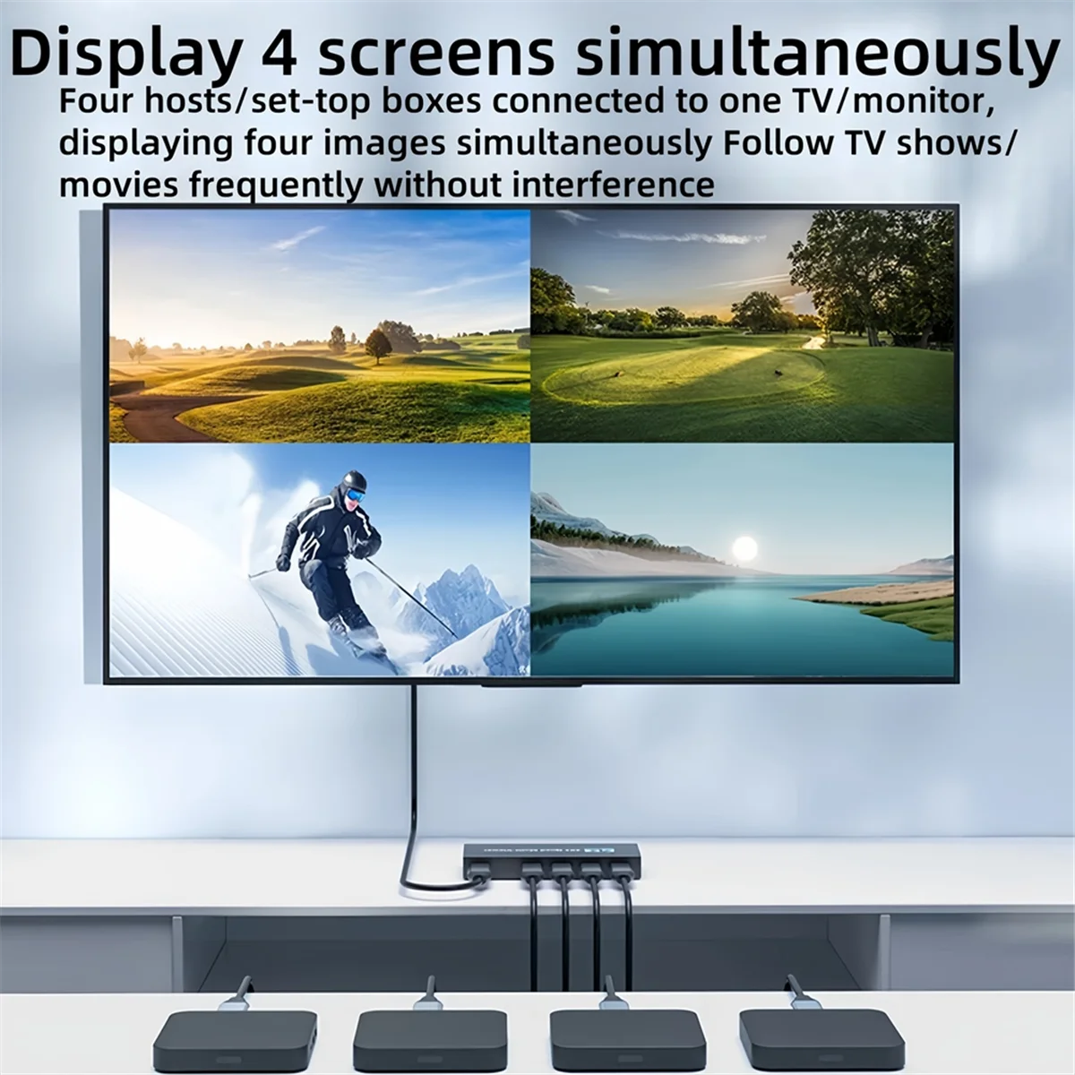 4K - عارض رباعي متعدد متوافق 4 في 1 خارج 1080P شاشة عارض محول سلس للكاميرا شاشة تلفزيون الكمبيوتر