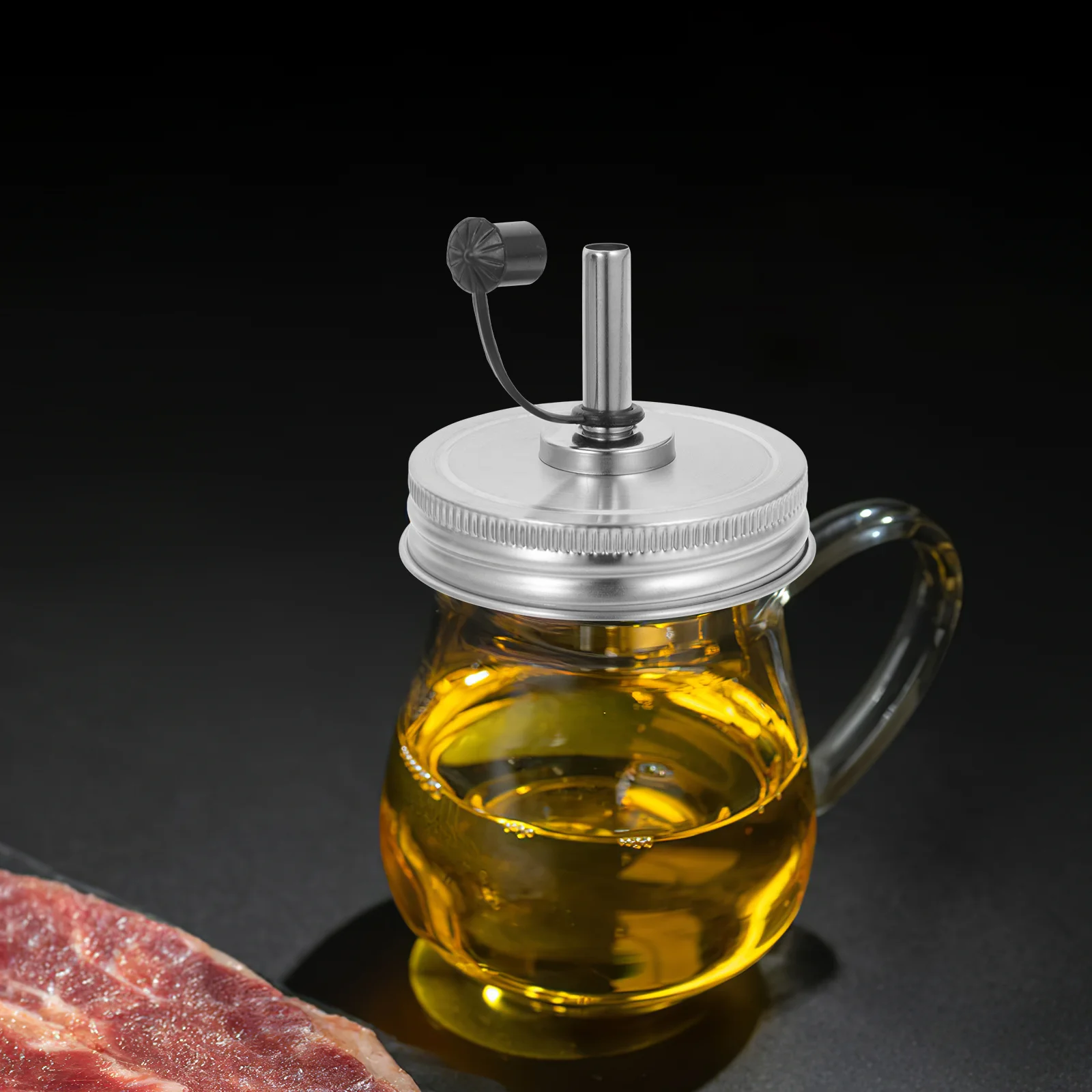 Stainless Steel Pouring Nozzle Mason Jar Covers Olive Oil Spout Lid Wide Mouth Lids Salad Dressing Silica Gel for Jars