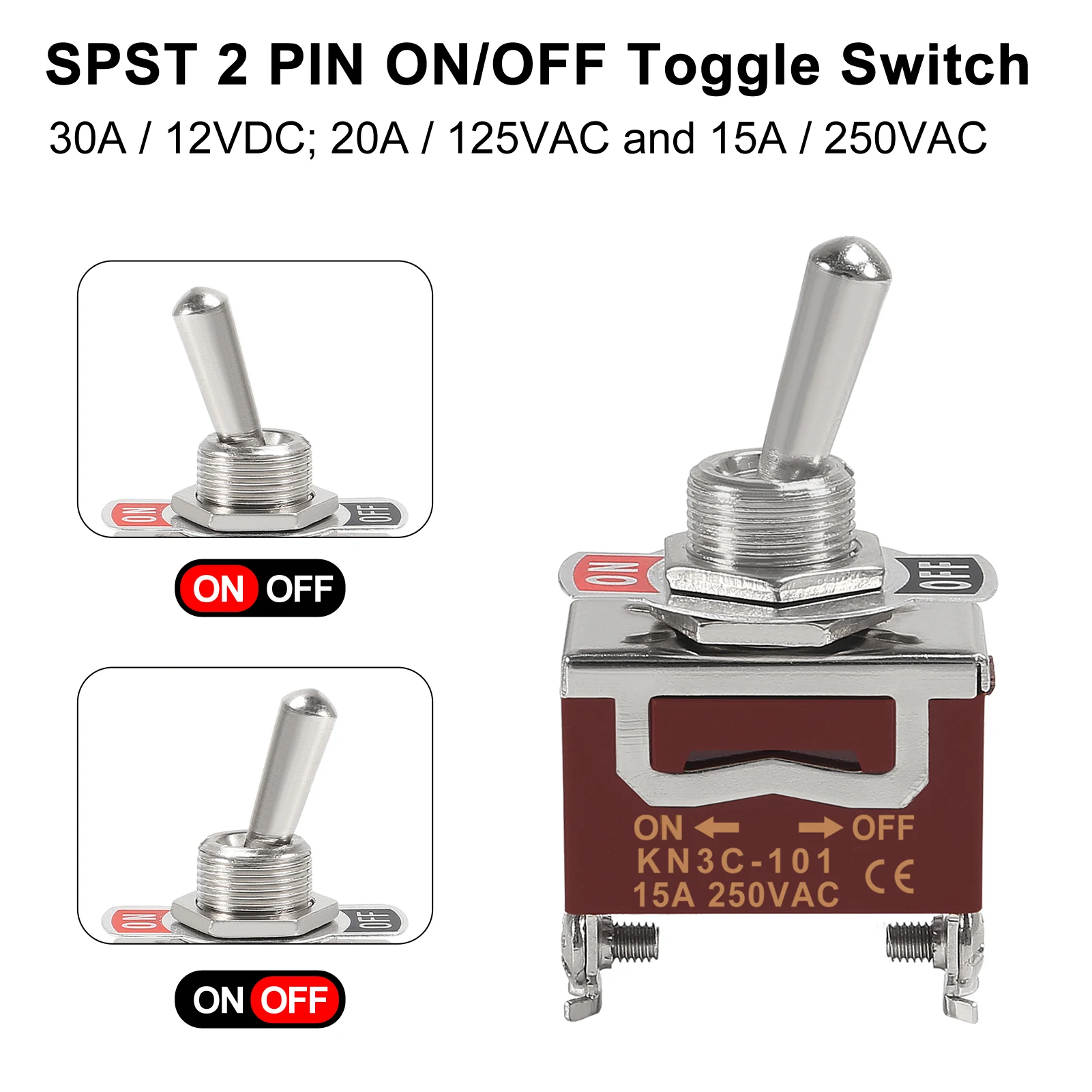 5pcs Waterproof Toggle Switch 15A 250V AC Heavy Duty Car Boat Rocker Toggle Switch SPST 2 Pin ON Off Switch for Auto Car Truck image 6