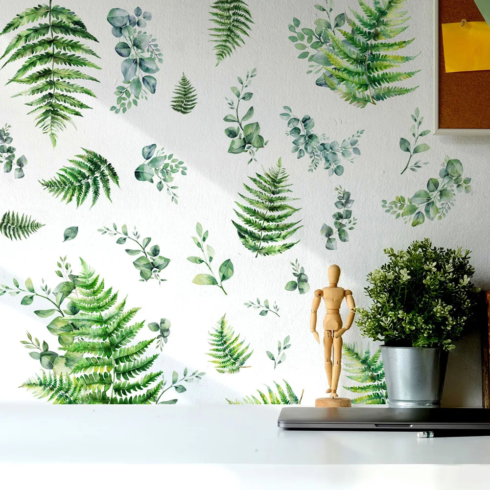 Green Plant Leaves Wall Stickers For Living Room Background Decor Decals Bedroom Beautify Home Decoration self-adhesive Mural